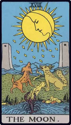 The Moon tarot card - Illusion, dreams, psychic visions, the unconscious