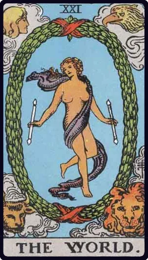 The World tarot card - Completion, wholeness, spiritual fulfillment