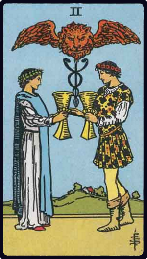 Two of Cups tarot card - Mutual attraction, partnership, emotional bond