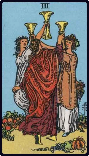 Three of Cups tarot card - Friendship, community, celebration together