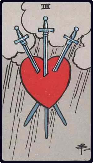 Three of Swords tarot card - Real heartbreak card - we don&apos;t hide difficult truths